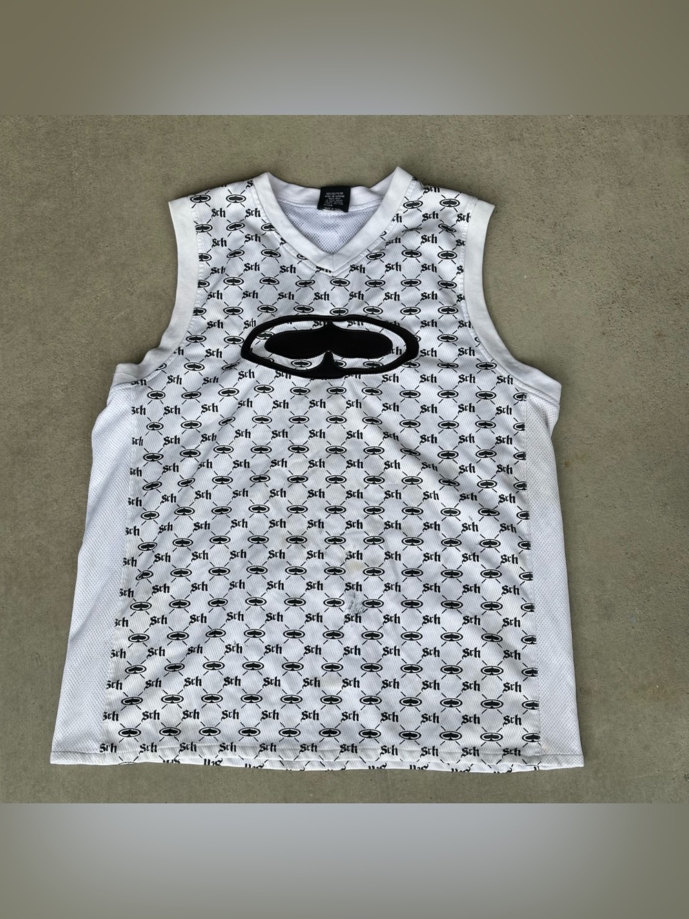 SRH 2000s Y2K Men's Mesh V-Neck Sleeveless Jersey Tank Top All Over Logo Size L